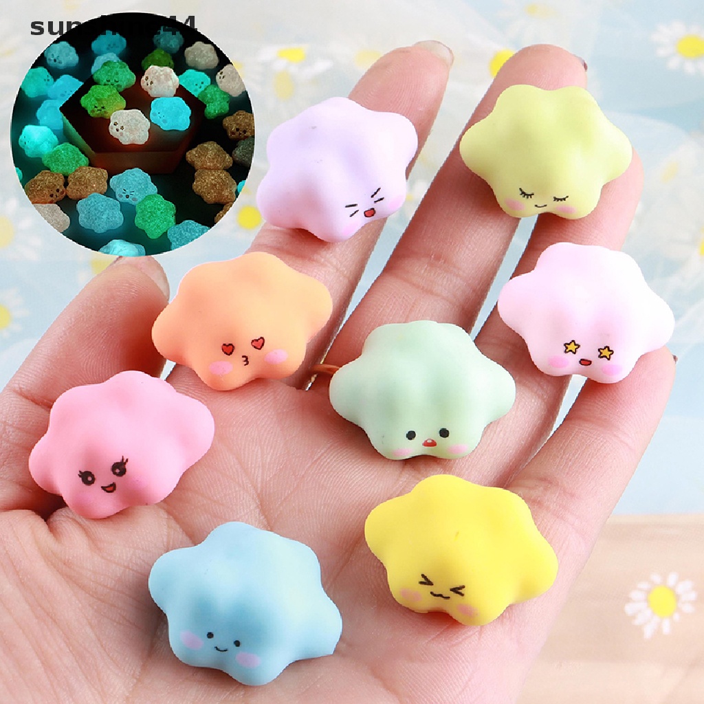 Sunshine 5pcs Resin Luminous Macaroon Expression Awan Patung Menyala Dalam Gelap Miniatur DIY Aksesoris Rumah Boneka Home Desk Decor ID
