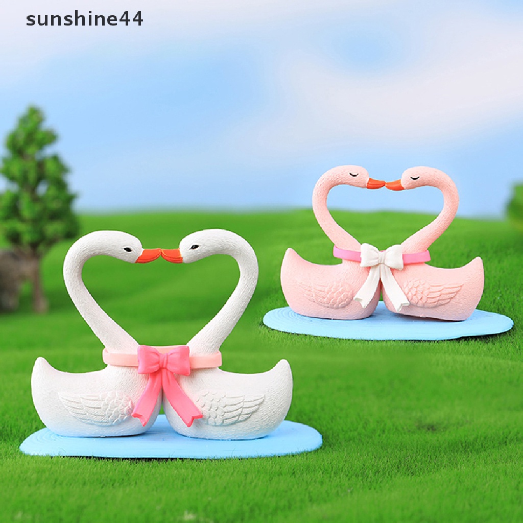 Sunshine 1pasang Bandul Mobil Love Swan Plastik Lanskap Mikro DIY Ornamen Mobil Rumah ID