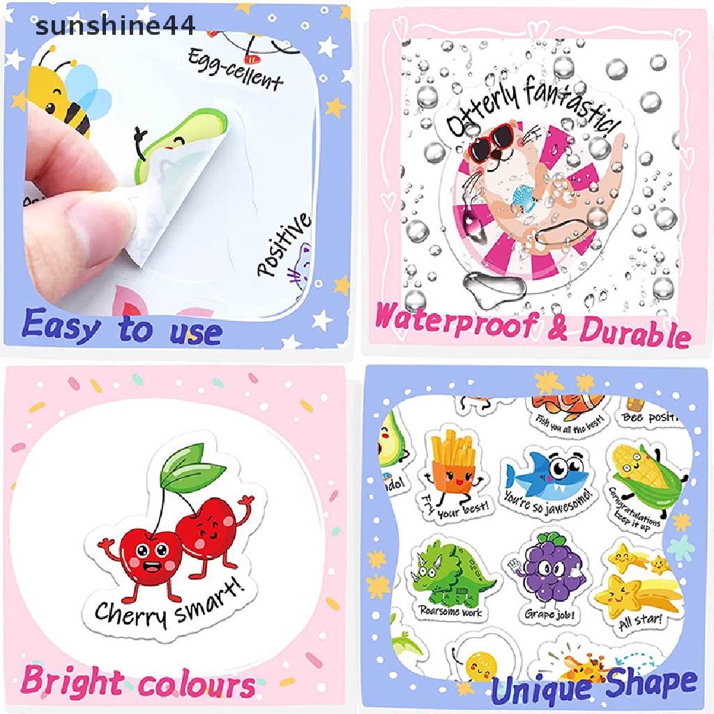 Sunshine 100Pcs Stiker Hadiah Menyenangkan Kartun Hewan Buah Inggris Untuk Anak-Anak Label Mukena Motivasi Insentif Stiker Untuk Guru Sekolah ID