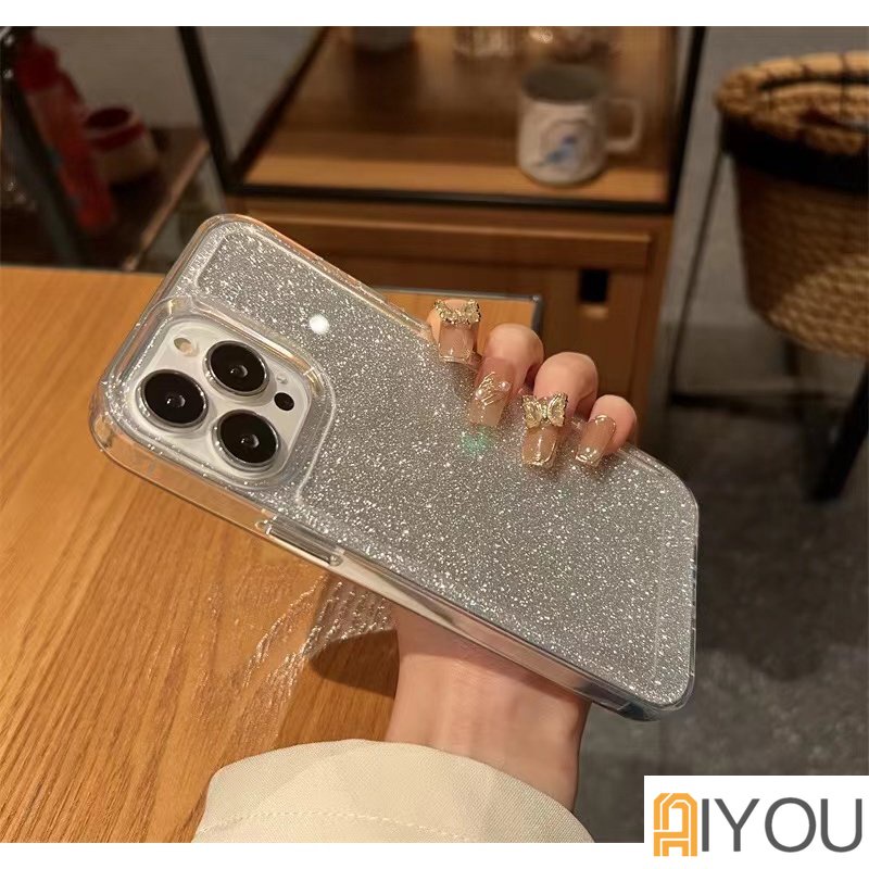 IPHONE Kompatibel Untuk Iphone14 Shiny Silver Foil Sparkle Sequin Glitter Phone Case Untuk Iphone14 13 12 11 Pro Max Anti-Slip Bump Case Cove