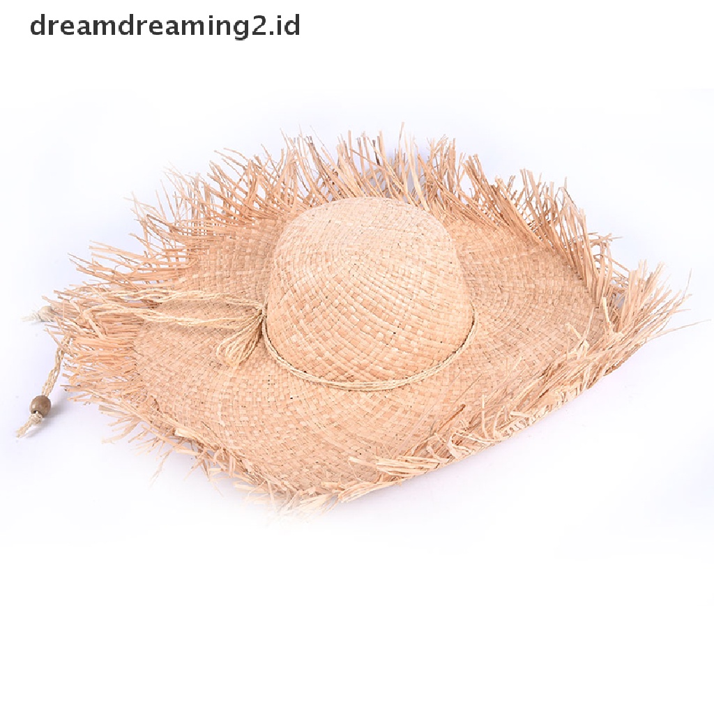 (hot) Topi Matahari Jerami Wanita Pinggiran Lebar Besar Natural Raffia Panama Topi Pantai Liburan//