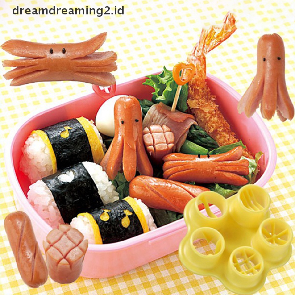 (Hot) 5in1 Sausage Hot Dog Cutter Set Ham Pemotong Sosis Dapur Cutg Cetakan DIY//