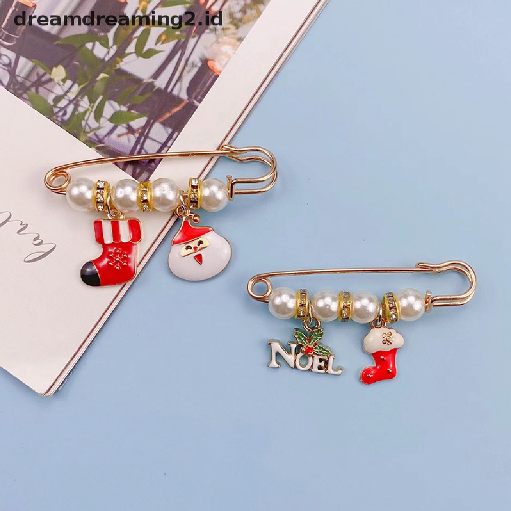 (hot) Merry Christmas Bros Pohon Xmas Santa Claus Sarung Tangan Kaus Kaki Snowman Rusa Snowflake Rantai Rumbai Pin Besar Perhiasan Pesta//