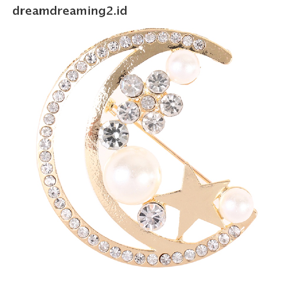 (hot) Bulan Bintang Peal Bros Untuk Wanita Baroque Trendy Elegan Brooch Pin Hadiah Pesta//