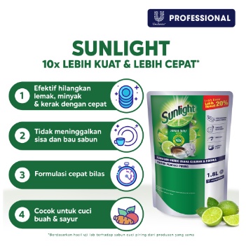 Sunlight Professional Sabun Cuci Piring Sunlight Sabun Cair Jeruk Nipis Lime 1,8 L Pouch Sunlight Profesional Sun Light