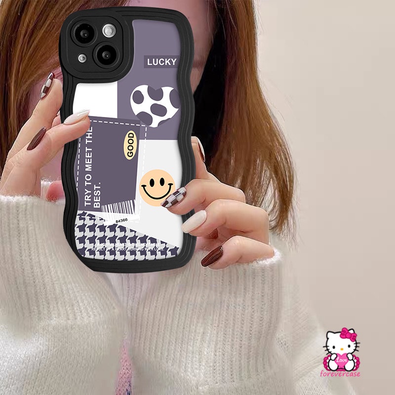 Splicing Casing Pola Houndstooth Kompatibel Untuk iPhone 7Plus 11 13 14 12 Pro Max 6s 8 7 6 14 Plus XS XR X Max SE 2020 Fashion Smile Leopard Tpu Lembut Bergelombang Penutup Tepi