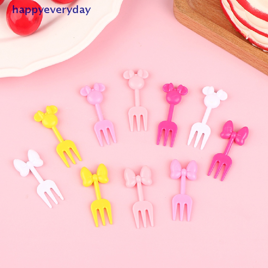 [happy] 10pcs Anak Garpu Buah Dessert Tusuk Gigi Reusable Lunch Prasmanan Picks Stick [ID]