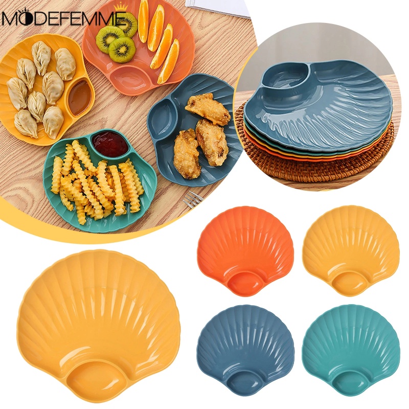 Piring Pangsit Plastik Makanan Ringan Rumah Tangga Alat Buah Kering Dapur French Fries Plate Dengan Bumbu Sub-Grid Multifungsi Bentuk Kerang Dish Home Breakfast Snack Bone Spitting Dish