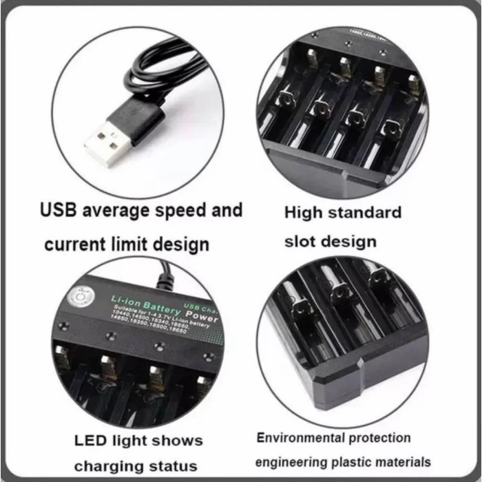 Fast Charger Baterai Battery 4 Slot USB 4.2V 2A 18650 AA AAA MS