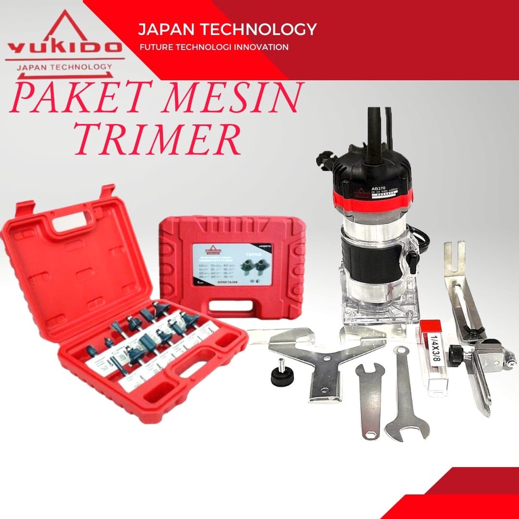 Paket yukido Mesin Wood Trimmer Profil Kayu 6mm 1/4in Dan Mata Router Full Set 12 Pcs