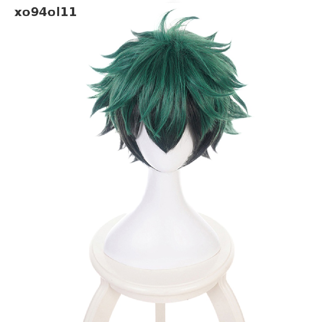 Xo Anime My Boku no Hero Academia Midoriya Izuku Wig Kostum Cosplay Boku no Hero Academia Deku Hijau Tua Wig Sintetis Aksesoris Pesta OL