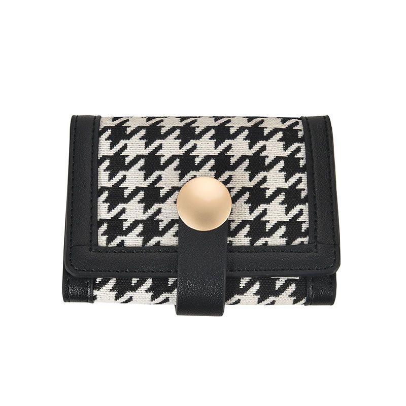 Sera baru kanvas houndstooth dompet kecil wanita paragraf pendek warna kontras lipat klip koin multi-kartu gesper tas genggam panjang
