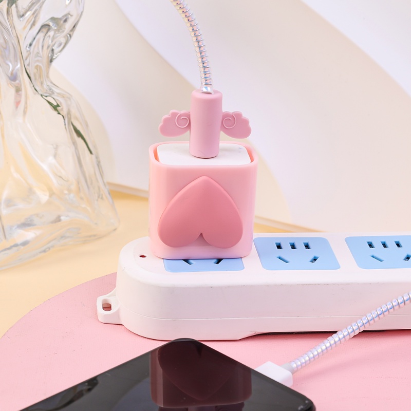 IPHONE Gaya Hati Lucu Untuk Iphone5Per18/20W Charger Jalur Data Tahan Lama Charger Ponsel Plug Pelindung Penutup Silikon Lembut Anti Putus Kabel Data Spiral Winder Pelindung Case