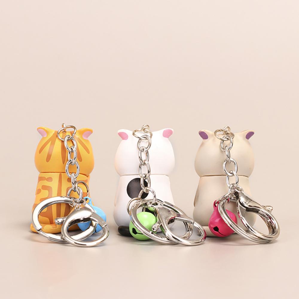Timekey Lucu Kucing Malu Patung Gantungan Kunci Dengan Bell Chubby Kitten Keyring Ornament Kartun Kunci Mobil Rantai Tas Dekorasi Liontin DGA1