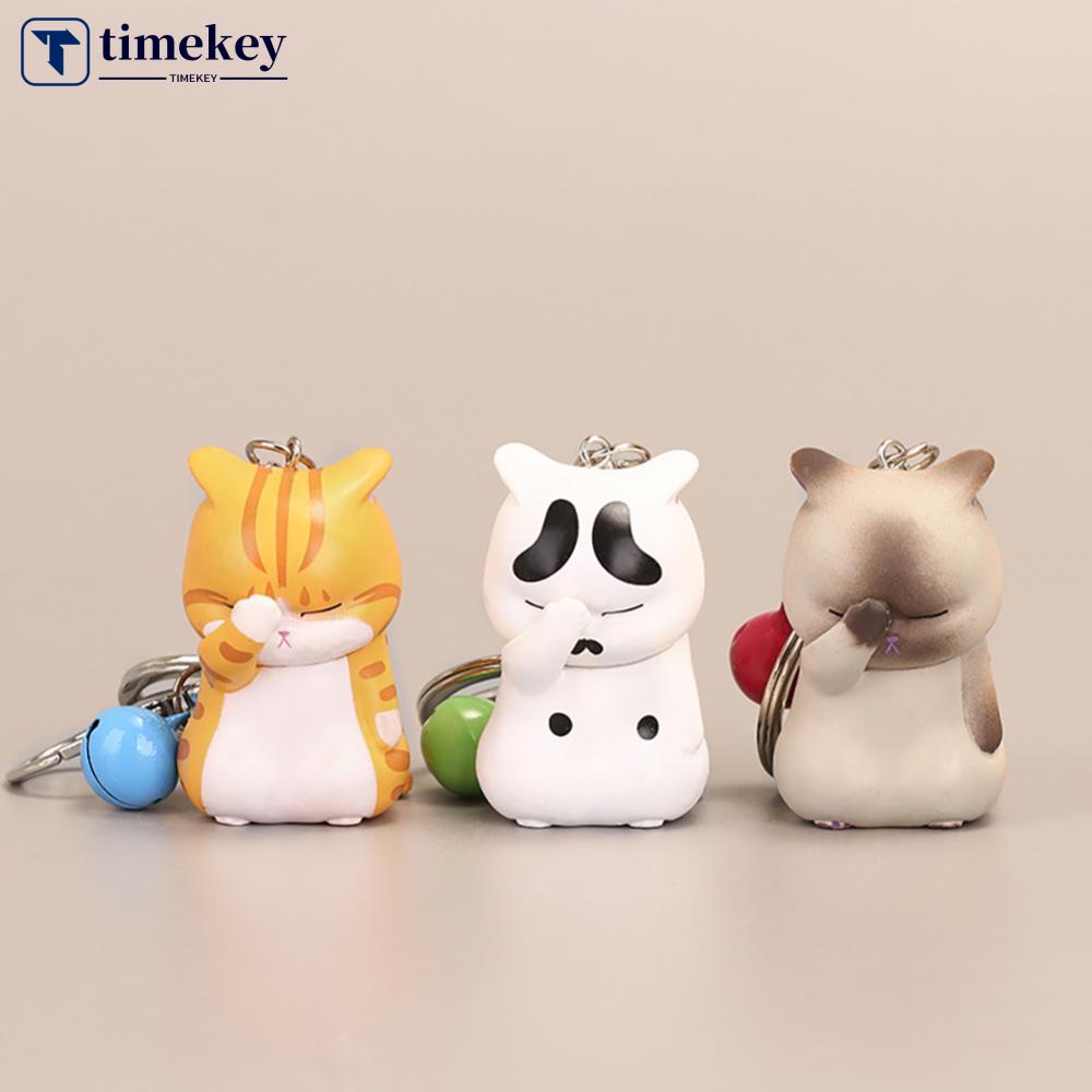 Timekey Lucu Kucing Malu Patung Gantungan Kunci Dengan Bell Chubby Kitten Keyring Ornament Kartun Kunci Mobil Rantai Tas Dekorasi Liontin DGA1