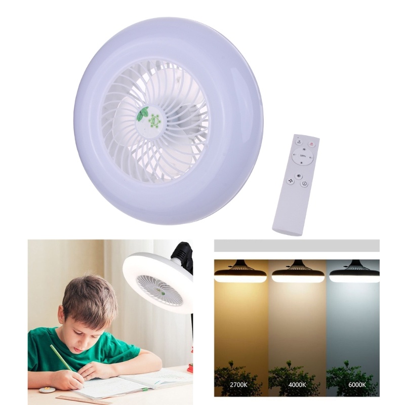 Vivi Lampu Kipas Angin Plafon E27 Kepala Lampu Cooler Fan Dengan Remote Control 2700-6000k Adjustable Untuk Belajar Kamar Tidur Kamar Mandi