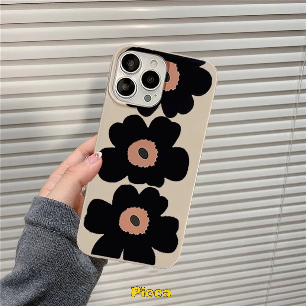 Ins Gaya Korea Sederhana Tiga Bunga Case Kompatibel Untuk IPhone 7Plus XR 11 14 13 12 Pro Max X XS Max SE 2020 8 7 Plus Glossy Shockproof Kamera Perlindungan Lembut Tpu Phone Cover