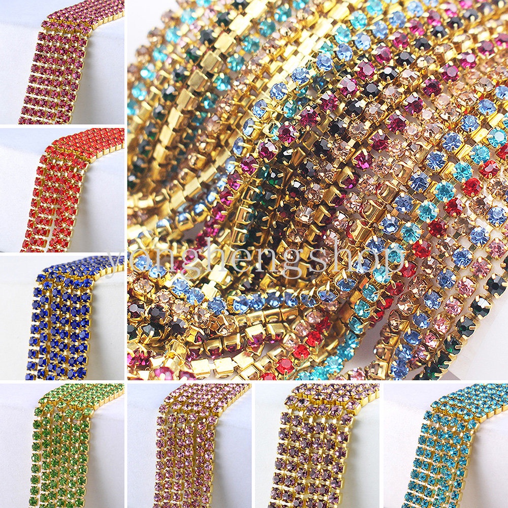 1m Colorful Kaca Kristal Berlian Imitasi Rantai Trim2/2.5mm Jahitan Rantai Sew-On Lem Di Cangkir Rantai DIY Kerajinan Tas Aksesoris Pakaian Dekorasi