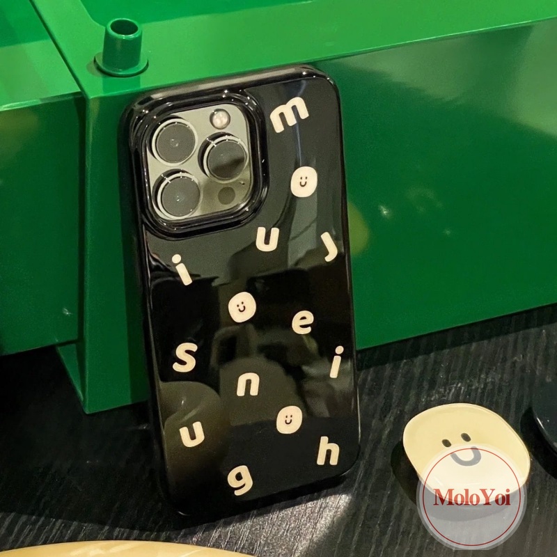 IPHONE Ins Simple Alphabet Letter Case Kompatibel Untuk Iphone7 8 Plus 11 13 14 12 Pro Max 7Plus XR X XS Max SE 2020 Smiley Lucu Glossy Halus Shockproof Lembut Tpu Penutup Belakang