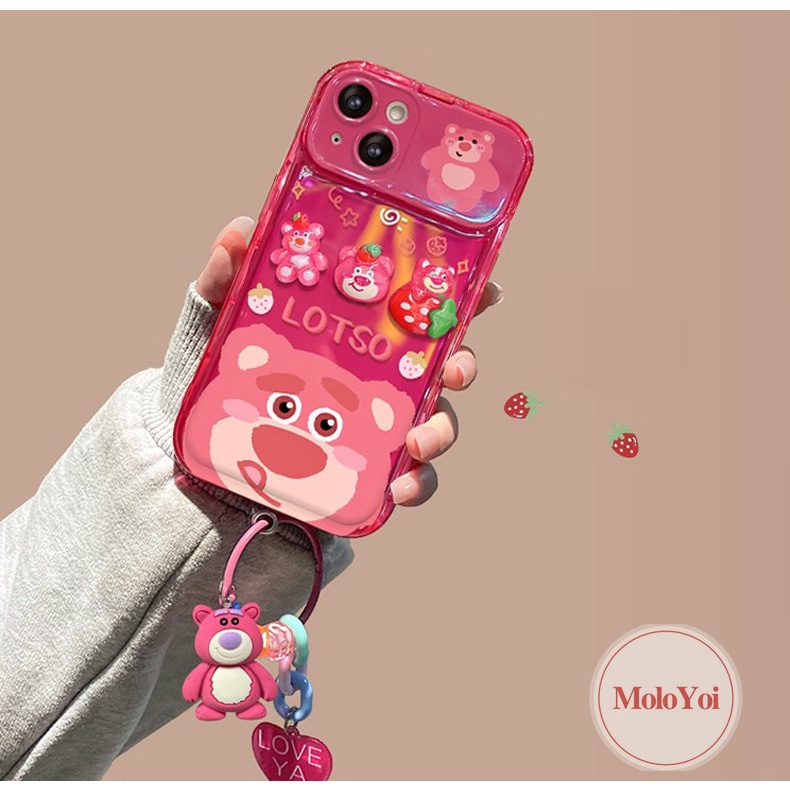 IPHONE 3d Flip Make Up Cermin Imut Strawberry Bear Manyo Toys Case Kompatibel Untuk Iphone14 11 12 13 Pro MAX 7Plus XR 11 Pro MAX 7 8 14 Plus X XS MAX SE Soft Cover Tahan Guncangan