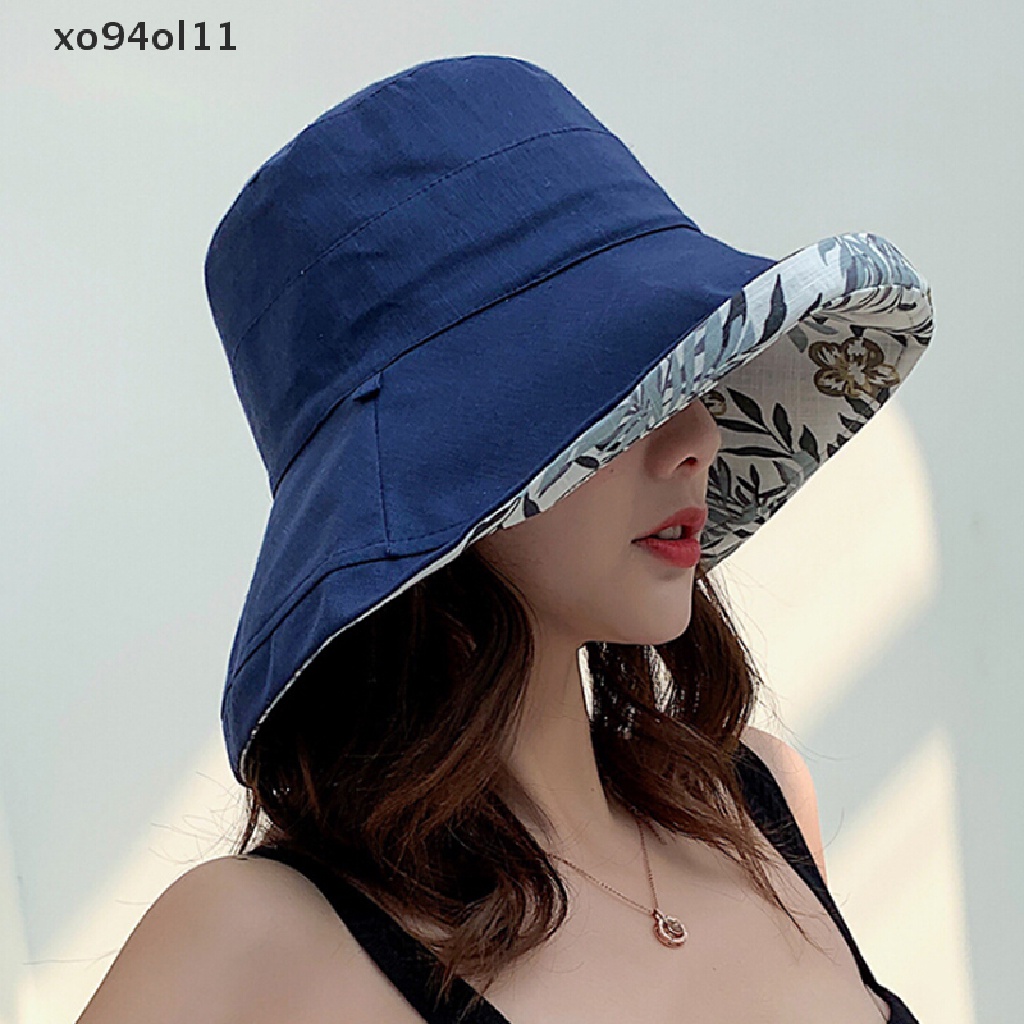 Xo Topi Pelindung Matahari Ember Sisi Ganda Pinggiran Lebar Anti UV Wanita OL