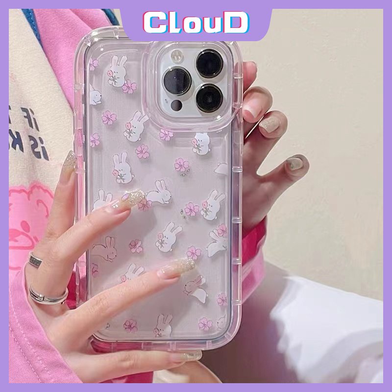 Casing Bening Airbag Shockproof Oppo A95 A77 A17 A57 A55 A1K A53 A5s A15 A16s A77s A12 A3s A17K A52 A12E A7 A16E A5 A74 A54 A16 A9 A16K A92 A31 Kartun Kelinci Lucu Bunga Soft Cover
