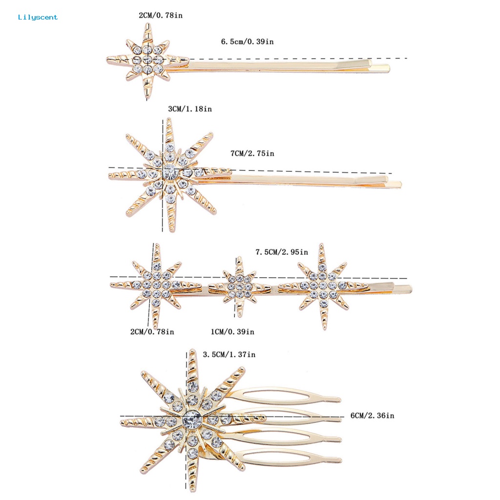 Lilyscent 4Pcs/Set Pengerjaan Halus Jepit Rambut Aksesoris Fashion Bersinar Klip Rambut Sederhana Stabil