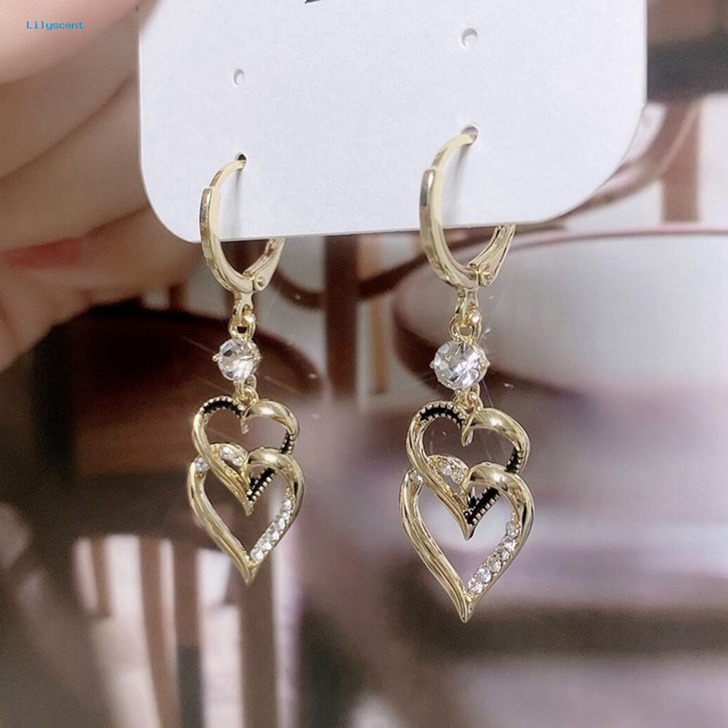 Lilyscent 1pasang Electroplating Menjuntai Anting Fashion Perhiasan Mempesona Berlian Imitasi Menjuntai Anting-Anting Gaya Korea