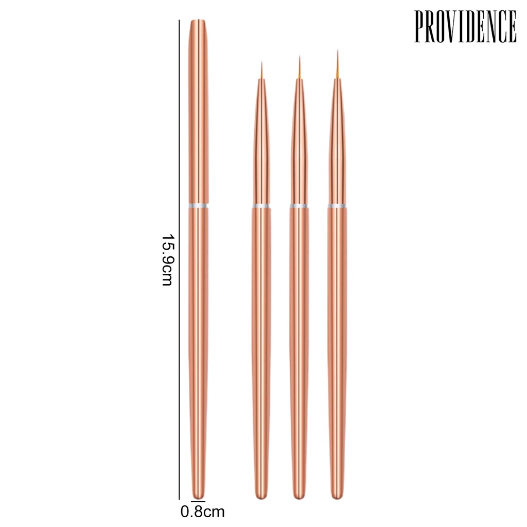 Providence 3Pcs Pena Kuku Bulu Nilon Lembut Gagang Logam Non-slip Pegangan Nyaman Multifungsi Desain Nail Art Rose Golden Profesional Nail Art Pull Pen Alat Salon