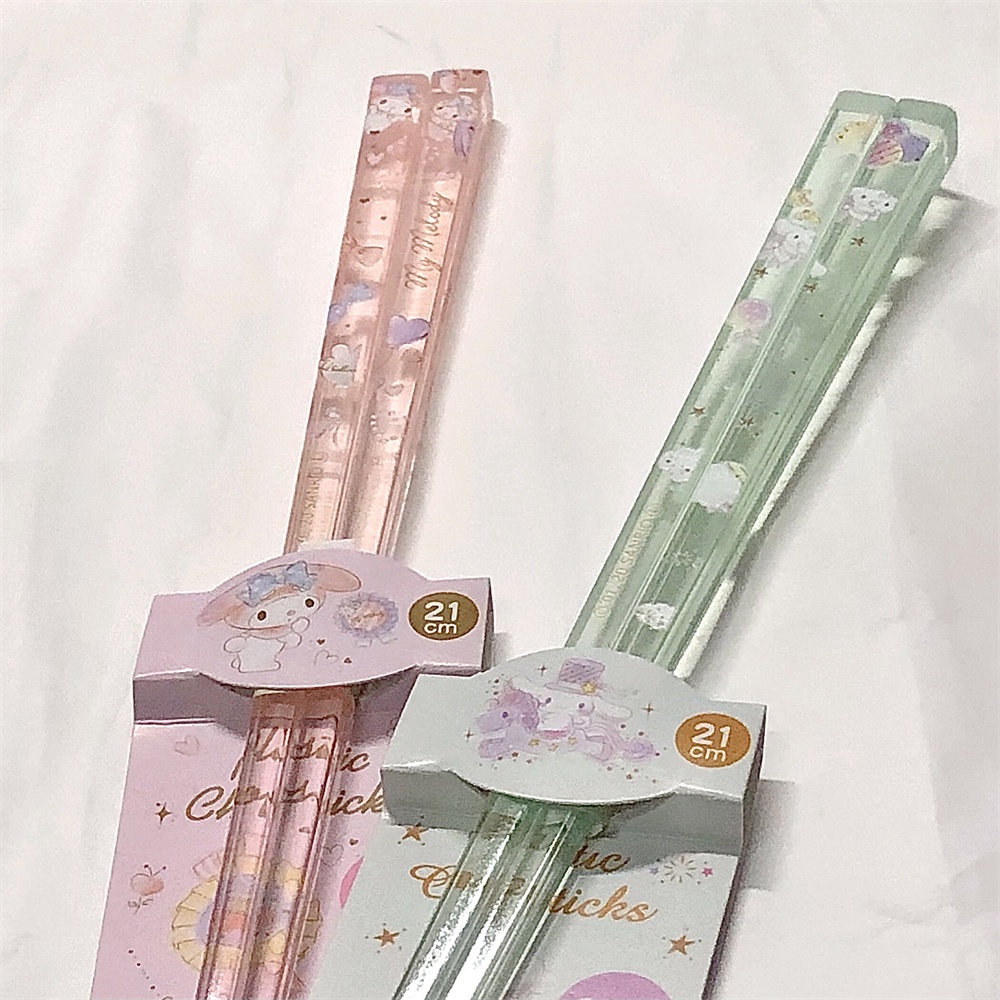 ღ Sanrio Acrylic Sumpit Melody Cinnamoroll Kartun Non-slip Sumpit Untuk Anak-anak Hadiah Rumah Tangga Bernilai Tinggi Instagram Alat Peralatan Makan Portabel