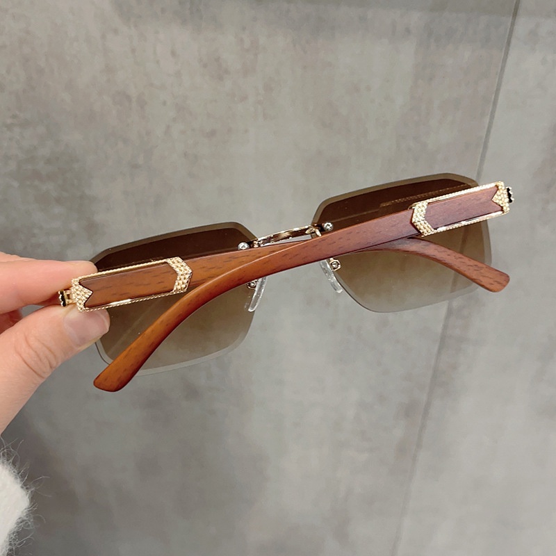 Kacamata Fashion Frameless Untuk Wanita Pria Serat Kayu Temple Shades