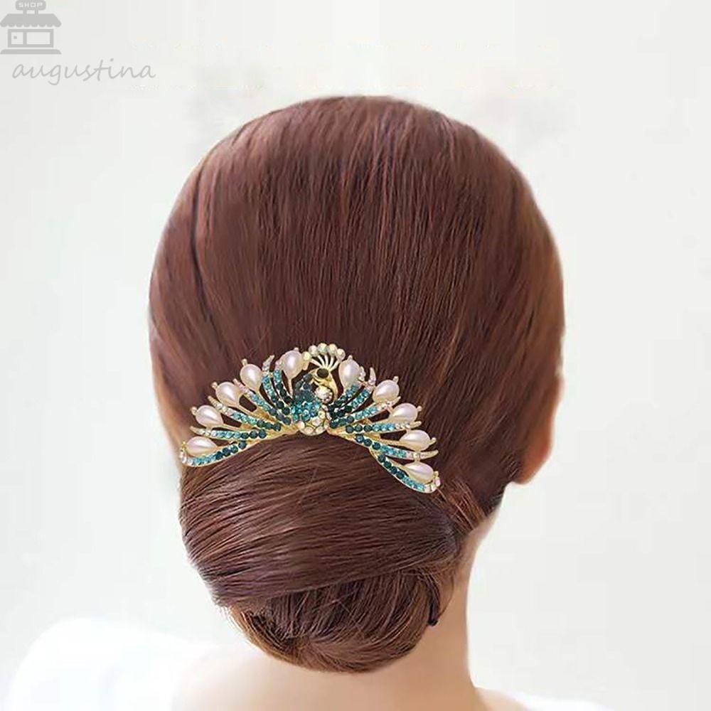 Sisir Rambut Merak Agustina Berkilau Retro Hiasan Rambut Bridal Wedding Hair Curler Untuk Wanita Korean Style Hair Clip