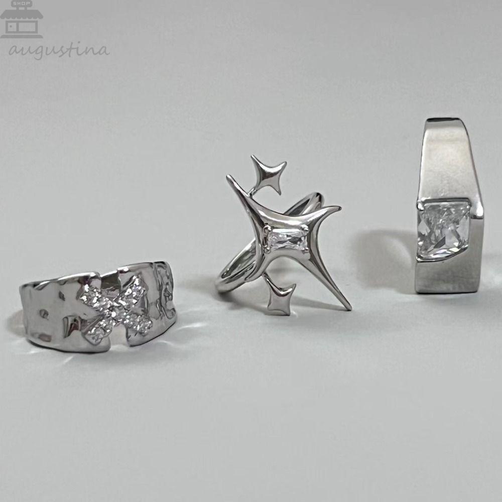 Agustina Wanita Geometris Cincin Pasangan Pria Kristal Tidak Teratur Bintang Mengkilap Hadiah Hari Valentine Gaya Jalanan Punk Jari Gesper