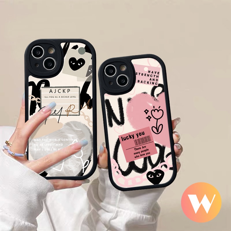 Love Heart Case Oppo A17 A55 A58 A1K A96 A95 A15 A77s A54 A76 A7 A12 A78 A16 A31 A17K A57 A16K A9 A5 A5s A92 A53 A3S A16E A74 Reno 8T 5F 8 5 7Z Ins Graffiti Letter Label Sarung Soft Cover