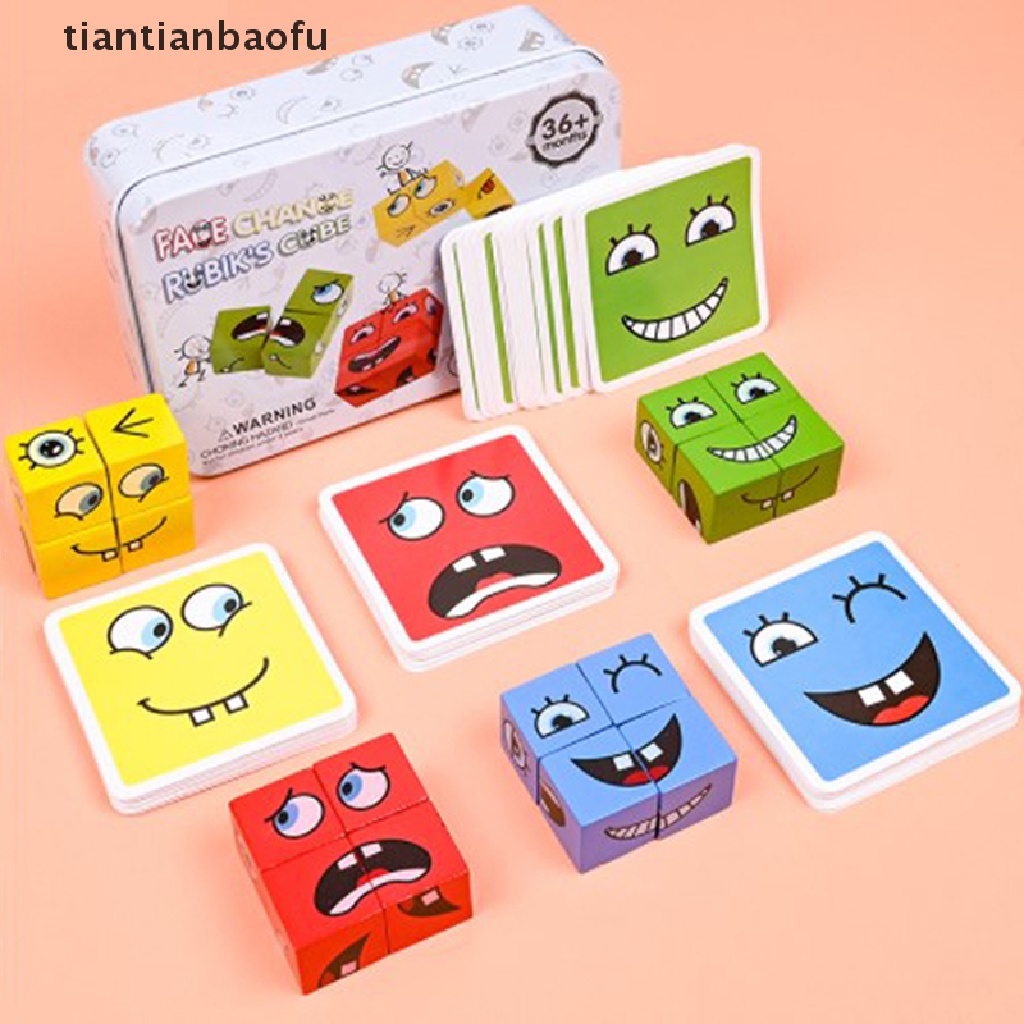 [tiantianbaofu] Facechanging Magic Cube Building BlockGame Matching Expression Puzzle Mainan Butik