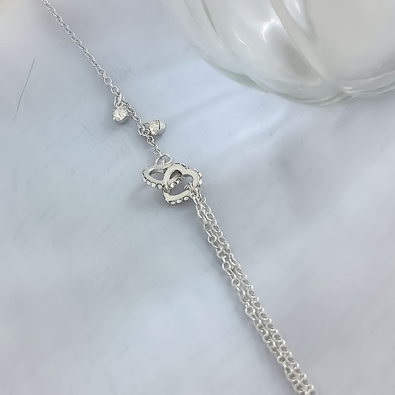 Trendi Gelang Hati Kristal Untuk Wanita Gadis Korea Warna Perak Gelang Perhiasan Aksesoris Hadiah