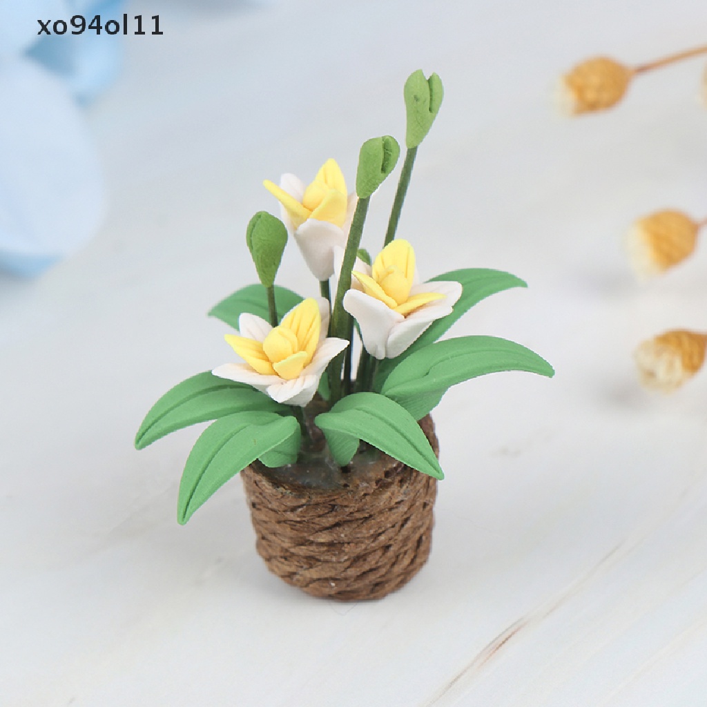 Xo 1:12 Miniatur Rumah Boneka Tanah Liat Mini Pot Bunga Ornamen Mainan OL