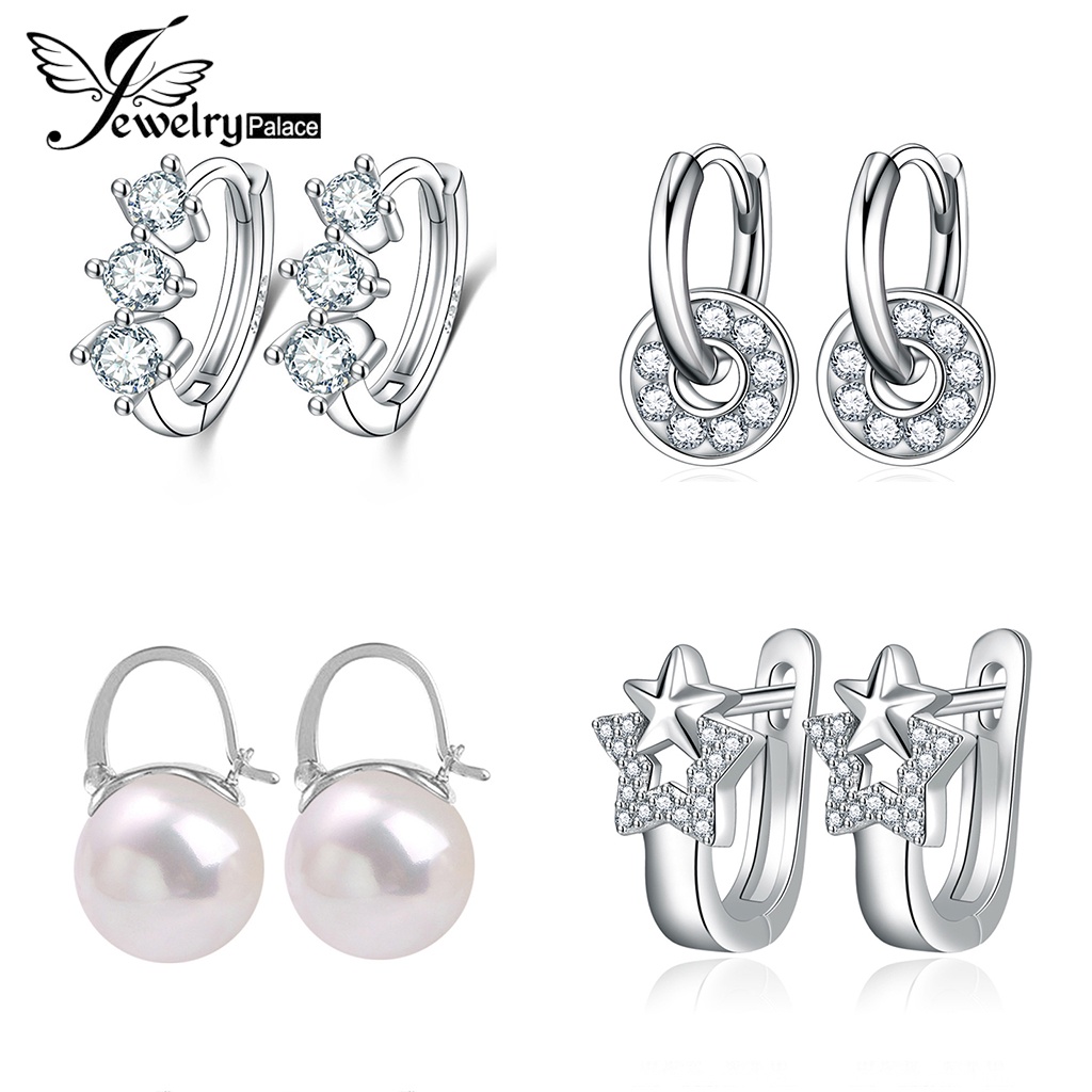 Jewelrypalace Anting Hoop Perak Wanita Asli Mutiara Moissanite Berlian925 M014