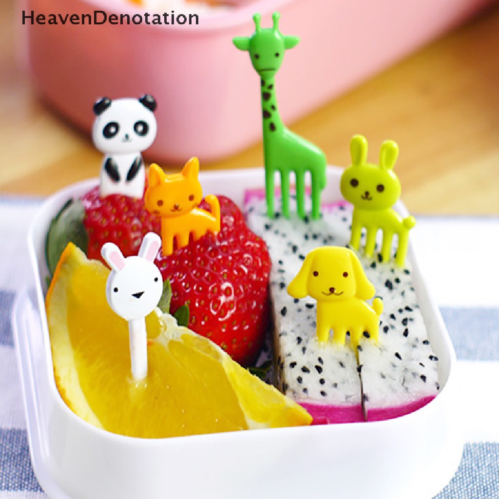 [HeavenDenotation] Set 10pcs Hewan Lucu Pengambil Makanan Mini Kartun Tusuk Gigi Garpu Buah Picks HDV