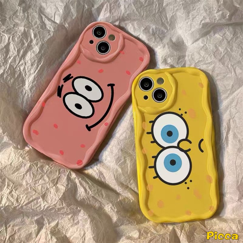 Case SpongeBob Patrick Star Kartun Lucu Kompatibel Untuk IPhone 7Plus XR 11 13 12 14 Pro Max X XS Max 6 7 6s 8 Plus SE 2020 3D Wavy Curved Edge Glossy Shockproof Airbag Soft Cover