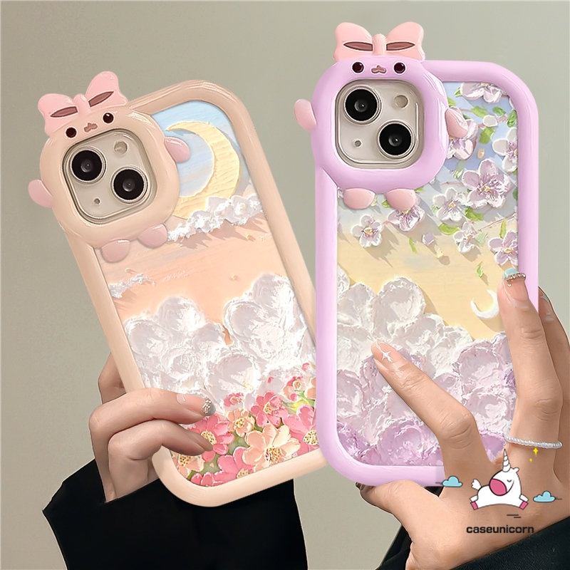 Redmi 9A 10a1 10A 9 10C 9T A1+9C Note 11s 10s 11 Pro+8 9 10 Pro Mi 11 Lite POCO X3 Pro NFC M3 Lembut Lukis Minyak Bunga Bulan 3D Ikatan Simpul Lensa Monster Kecil Lucu Sarung