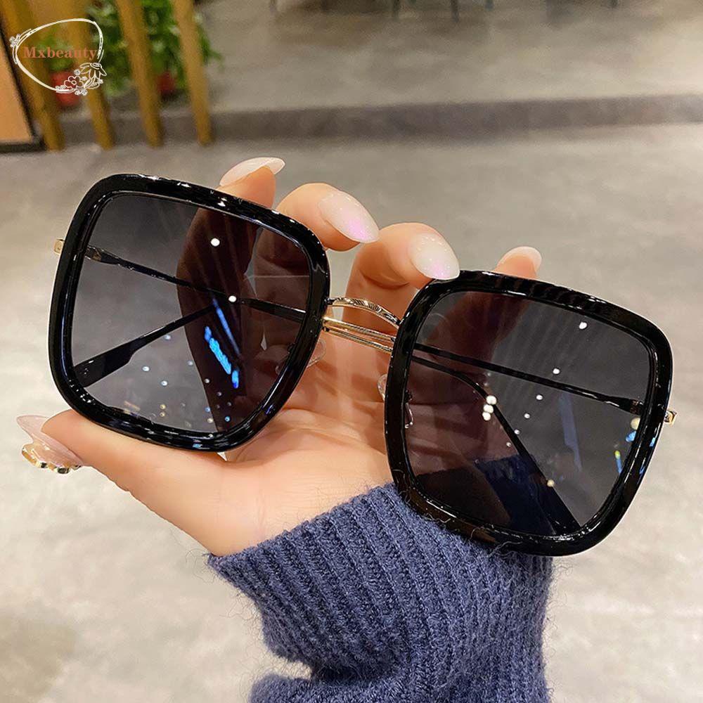 Mxbeauty Kacamata Hitam Wanita Elegan Fashion Visor Eyewear Anti-UV Putih Oversized Metal Frame Square Glasses