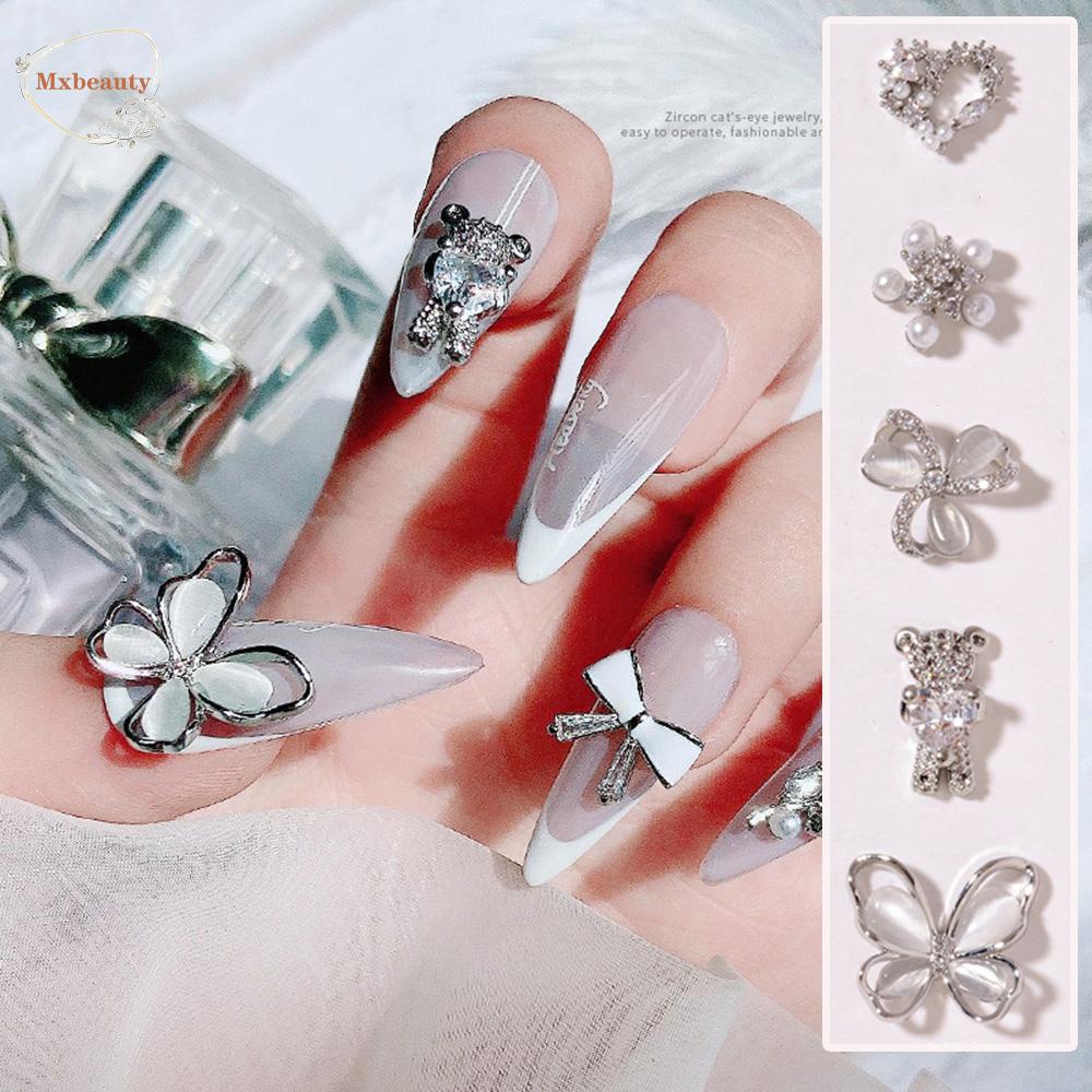Mxbeauty Ornamen Kupu-Kupu / Hati / Mata Kucing / Pita 3d Hias Zircon Berlian Imitasi Dekorasi Nail Art / Manicure Diy