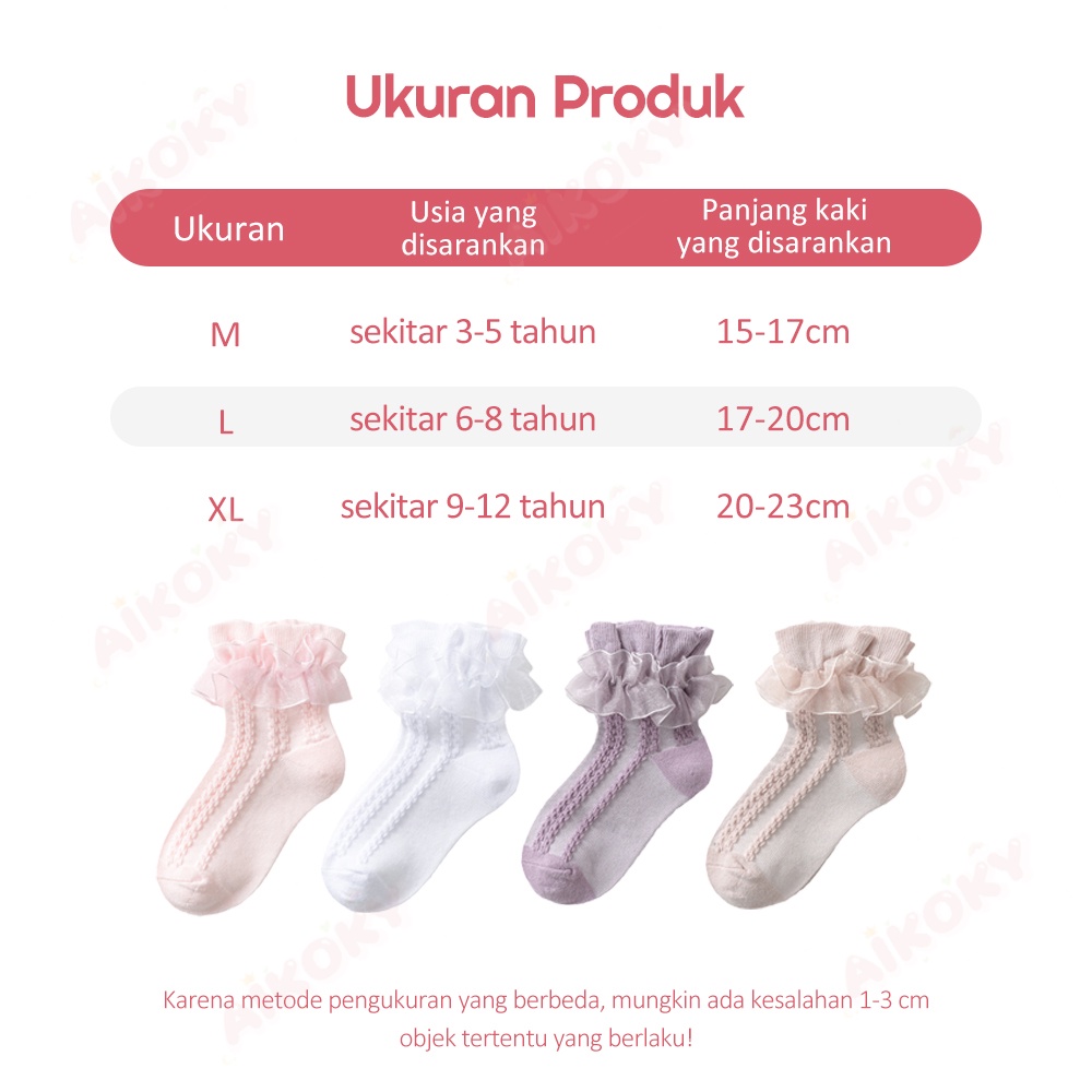 Aikoky Kaos kaki renda pesta anak perempuan / Kaos kaki renda bayi panjang 4-12 tahun