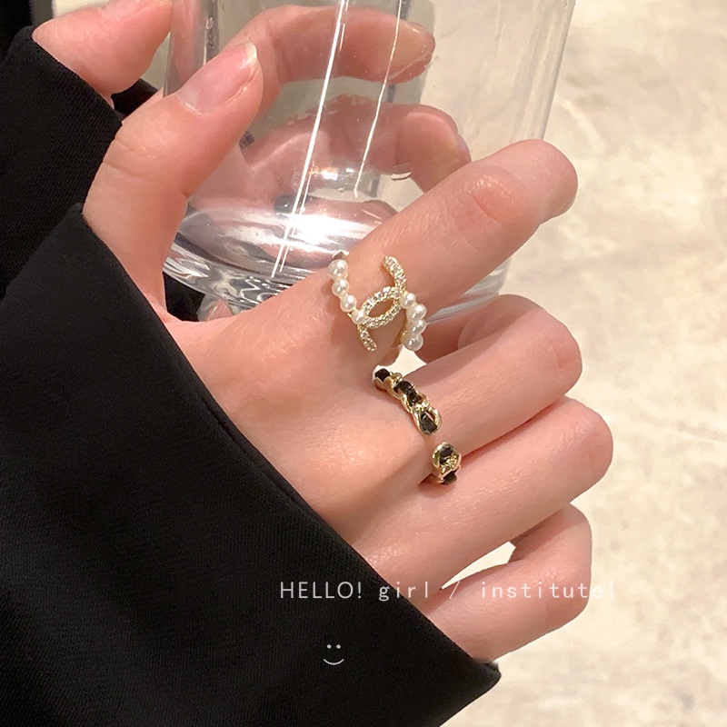 French Zircon Pearl Open Ring Edisi Korea Cincin Jari Telunjuk Rasa Canggih