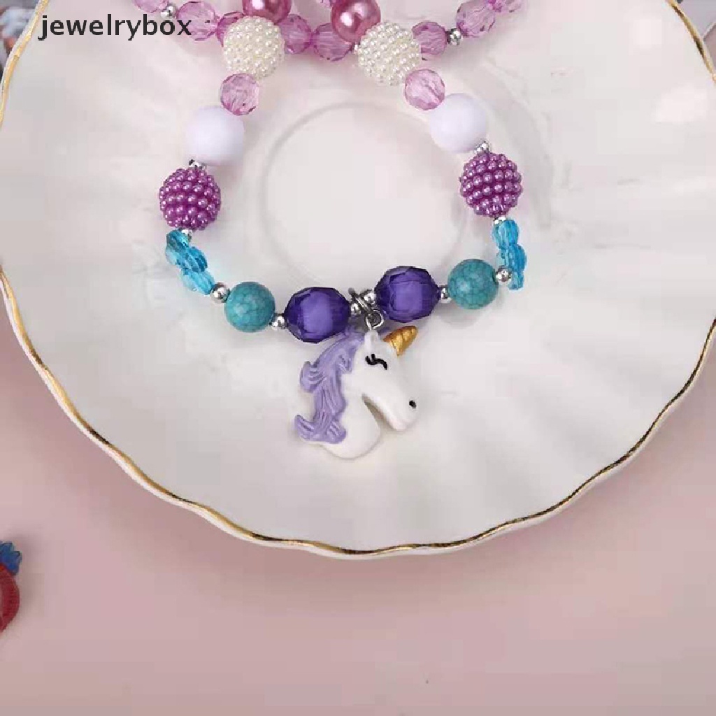 [jewelrybox] 1set Lucu Kartun Unicorn Hujan Kalung Gelang Untuk Gadis Lucu Liontin Aksesoris Fashion Mermaid Putri Perhiasan Butik