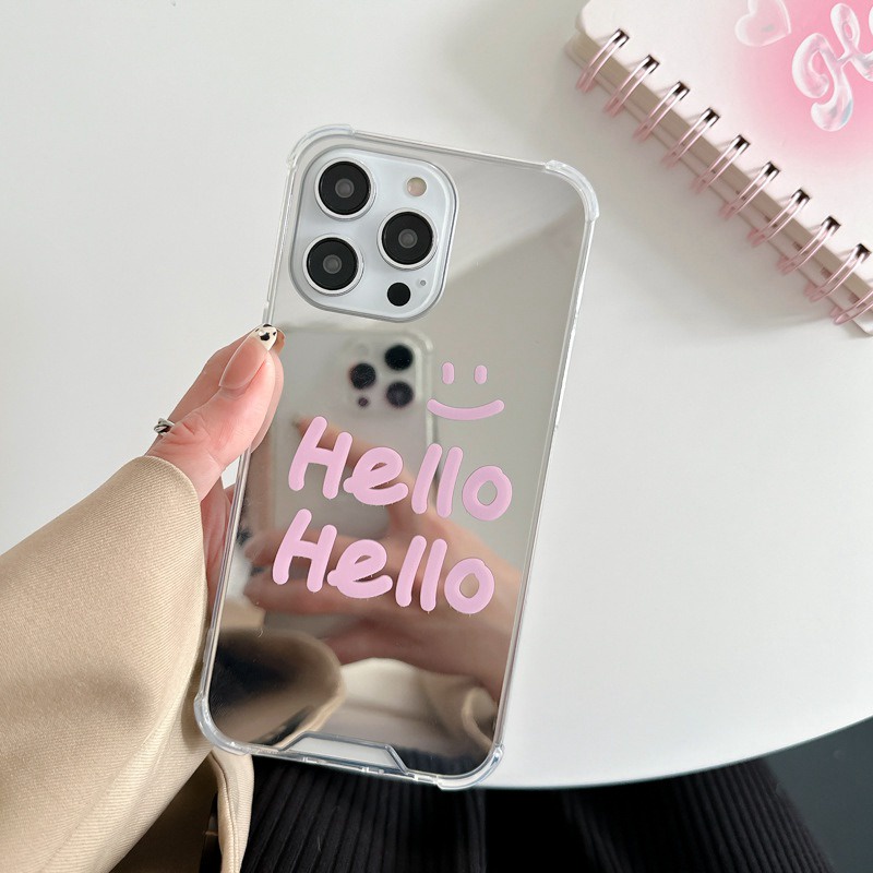 [Anti Jatuh Cermin] Pretty Makeup Silikon Soft Case IPhone 6S 7 8 Plus X XR XS Max IPhone 11 12 13 14 Pro Max 14 Plus 7 +8+12 13 mini Wanita Cewek Pretty Pink Hello Letter