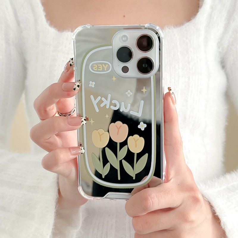 [Anti Jatuh Cermin] Pretty Makeup Silicone Soft Case IPhone 6S 7 8 Plus X XR XS Max IPhone 11 12 13 14 Pro Max 14 Plus 7+8+12 13 Mini Wanita Cewek Pretty Ya Bunga Tulip Keberuntungan