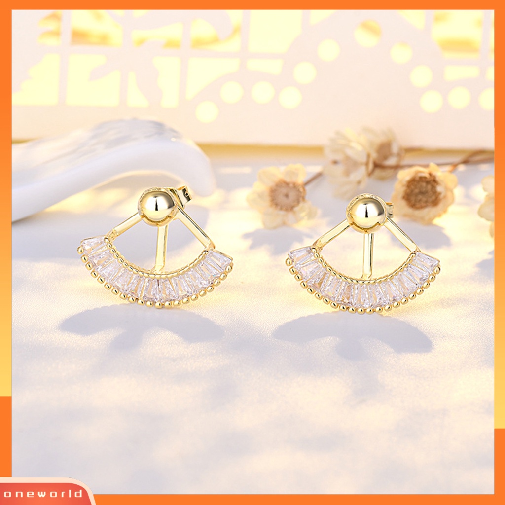 [EONE] 1pasang Anting Tusuk Bergigi Dua Cara Memakai Berbentuk Kipas Berlian Imitasi Elegan Dekorasi Aksesori Manik Bulat Wanita Ear Studs Untuk Pacaran