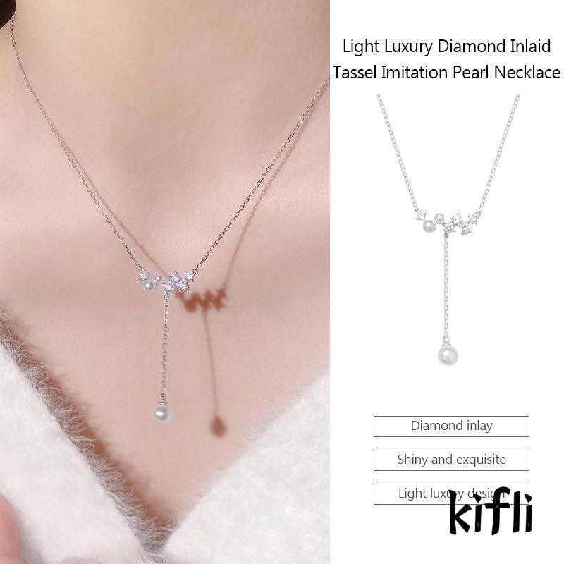 [KD] Rumbai Kalung Mutiara Imitasi Wanita Desain Mewah Ringan Bertatahkan Berlian Rantai Tulang Selangka